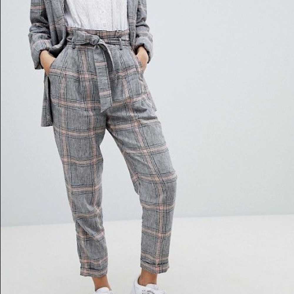 Paperbag high wasted checkered/ plaid pants